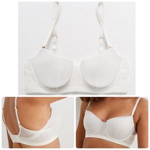 Aerie NWT Real Power Balconette Lightly Lined Bra in Soft Muslin White Lace